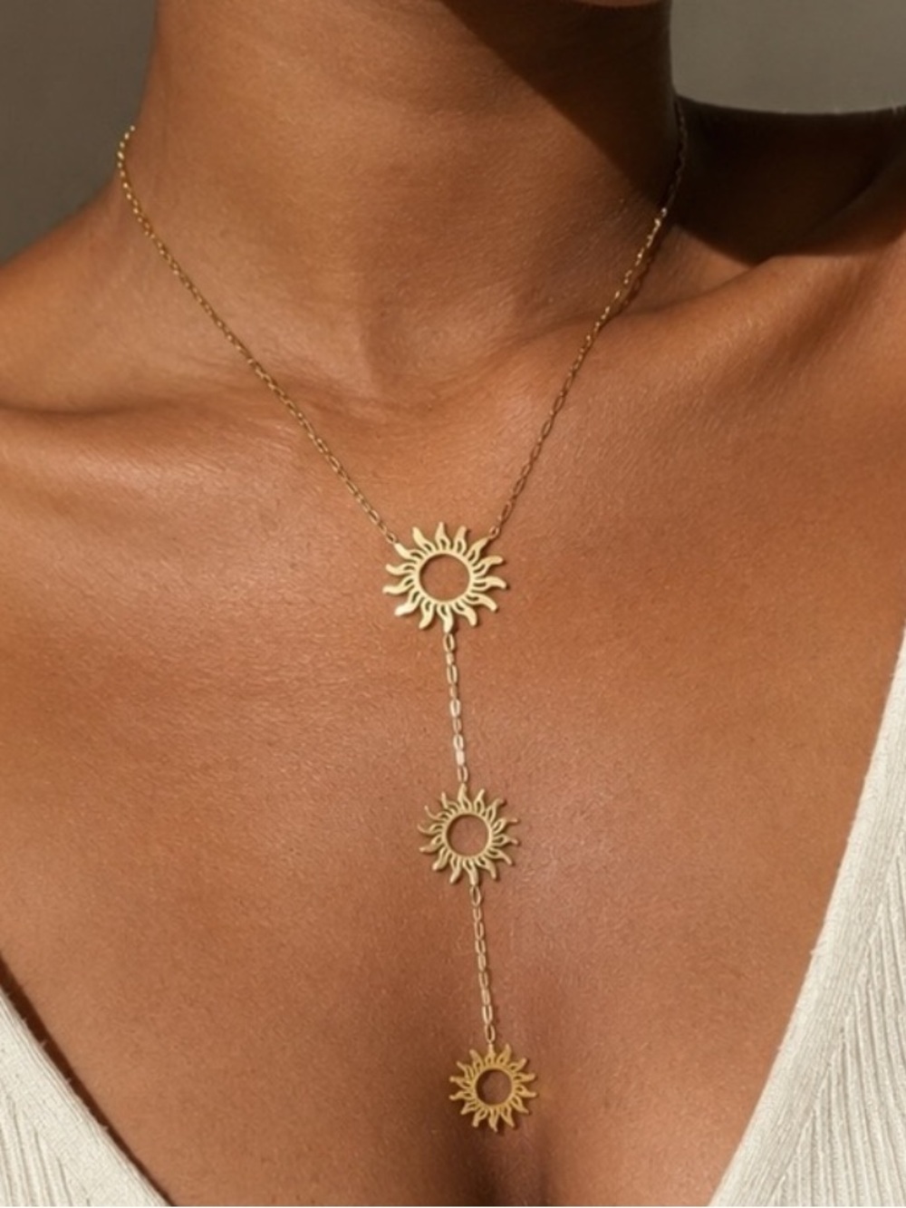 Gold Sun Lariat Necklace - Drop Sunburst  Necklace